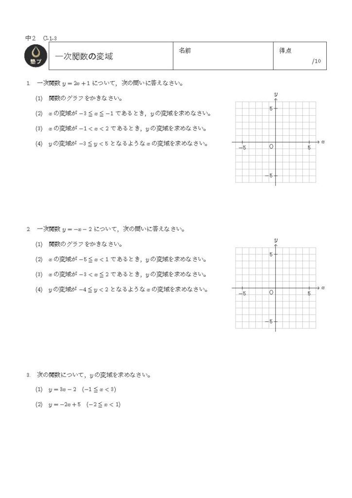 一次関数の変域